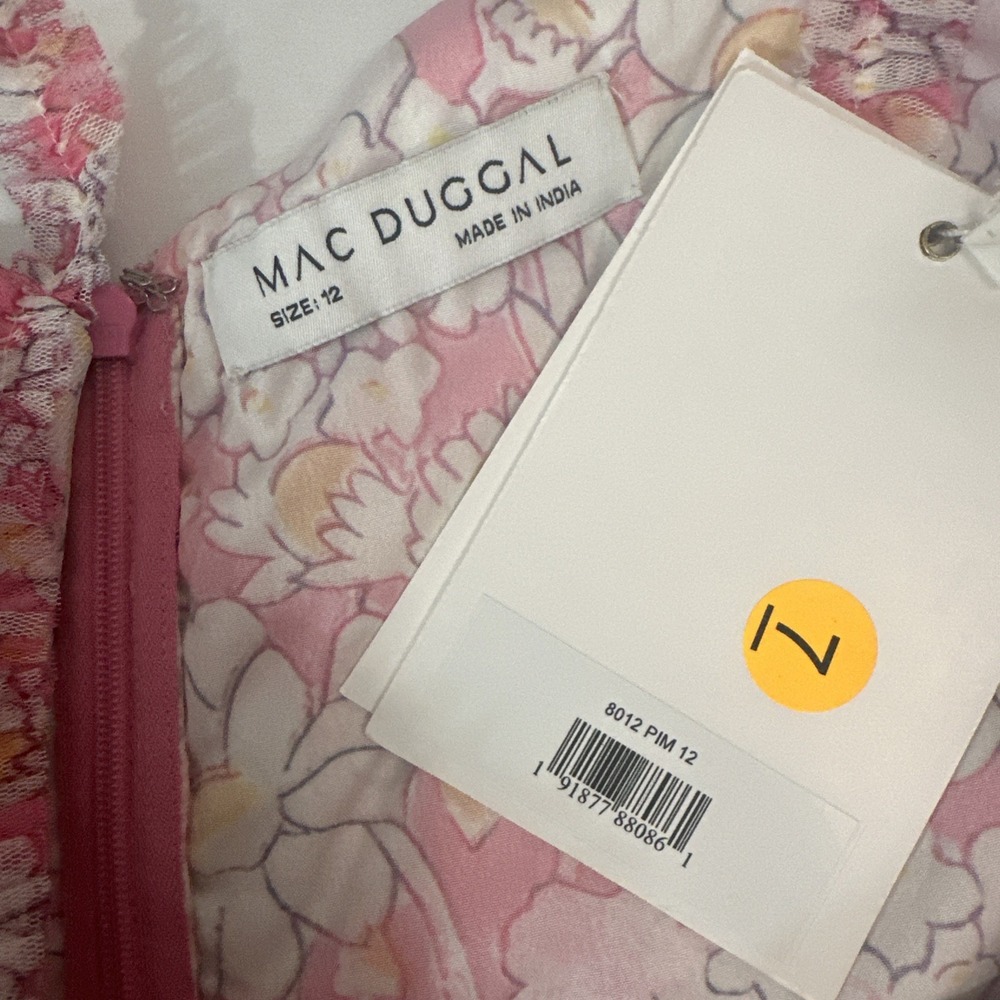 NWT Mac Duggal [ 12 ] 8012 Floral V-Neck Floral A line Midi Dress In Pink #S1938 - Picture 7 of 16
